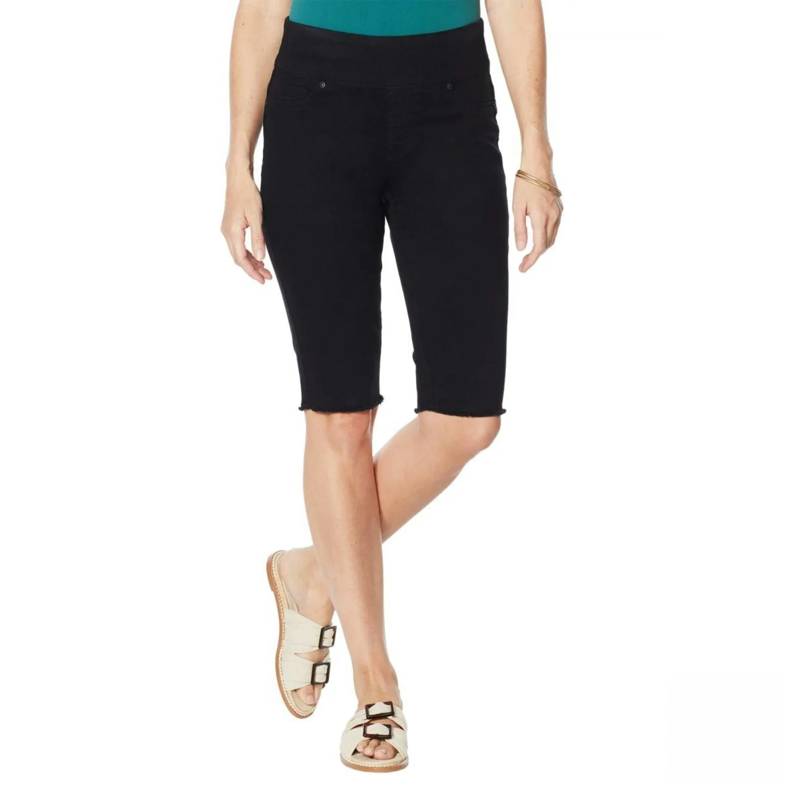 DG2 by Diane Gilman Classic Stretch Pull On Bermuda Shorts Black Petite Plus 1X