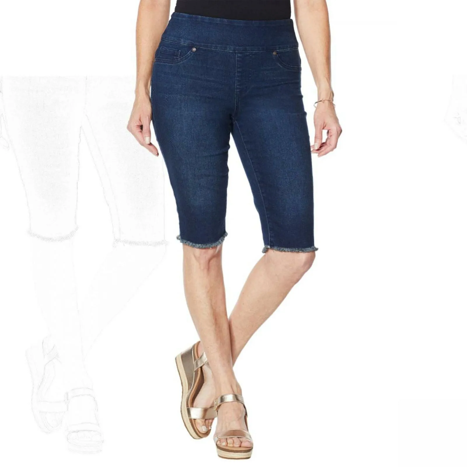 DG2 by Diane Gilman Classic Stretch Pull On Bermuda Shorts Indigo Plus 3X