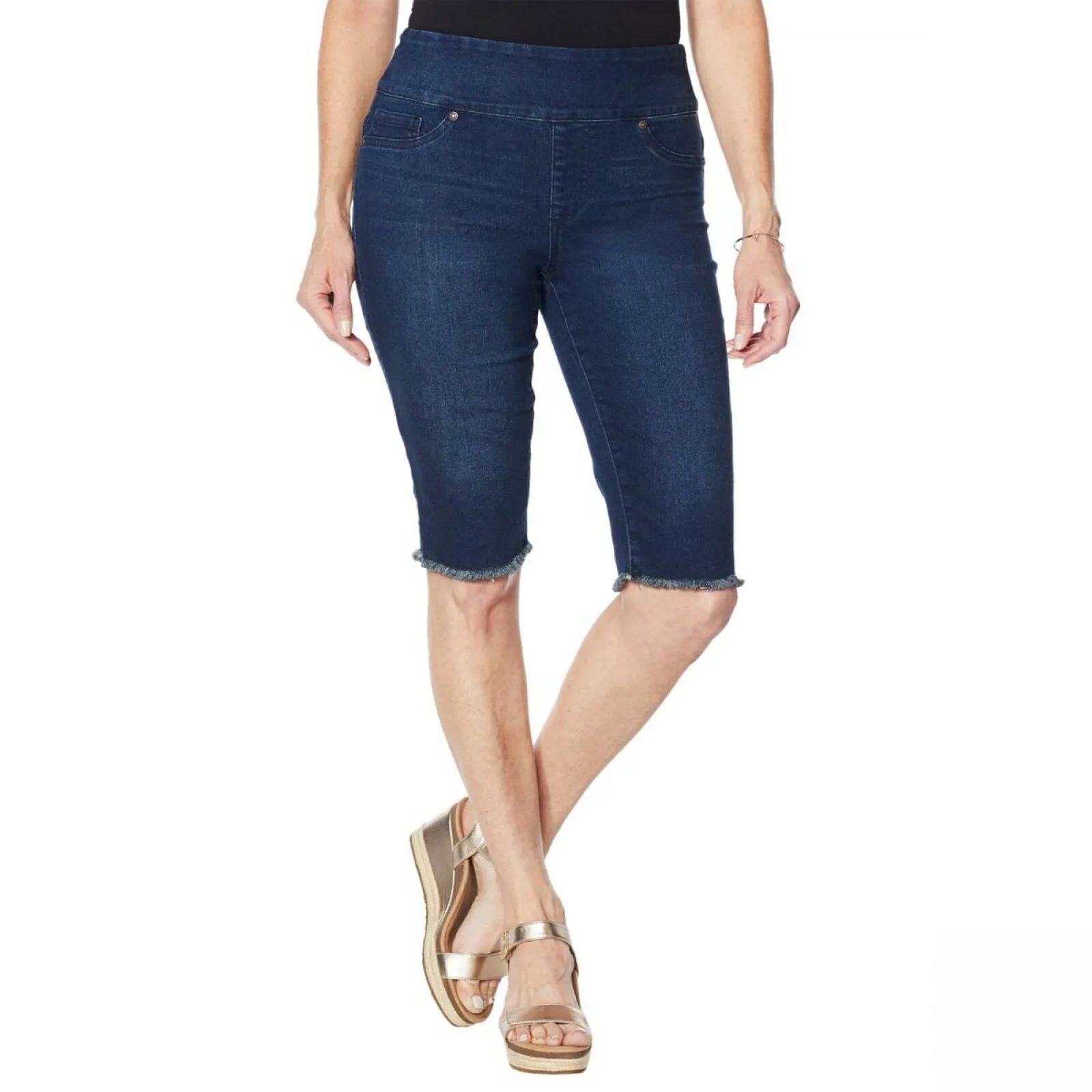 DG2 by Diane Gilman Denim Pull On Bermuda Shorts Indigo Petite Medium