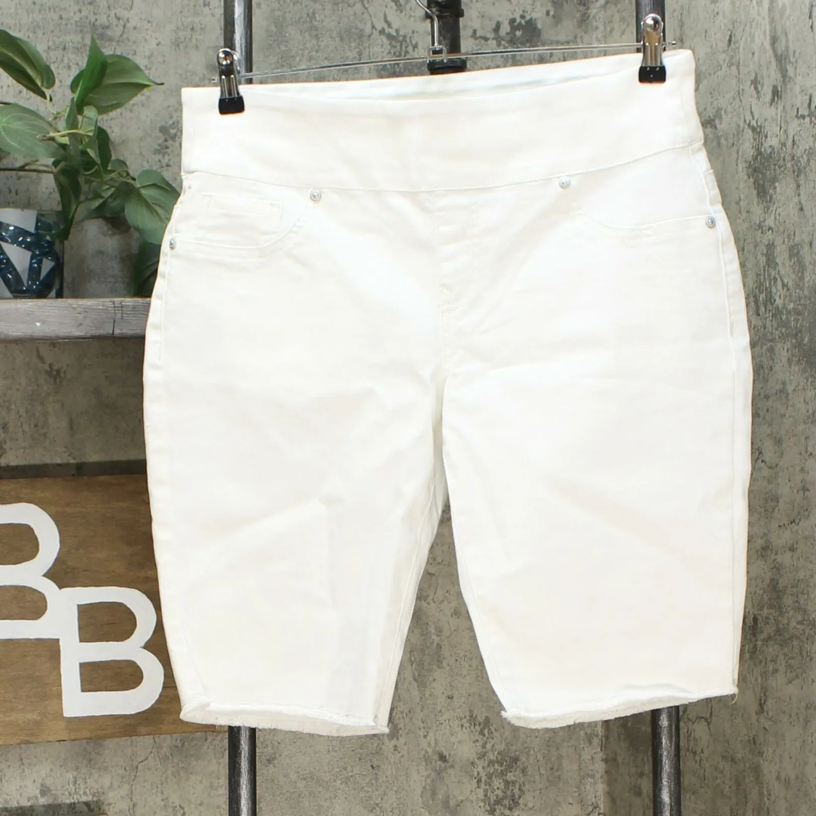 DG2 by Diane Gilman Pull On Bermuda Shorts Ivory Petite Large