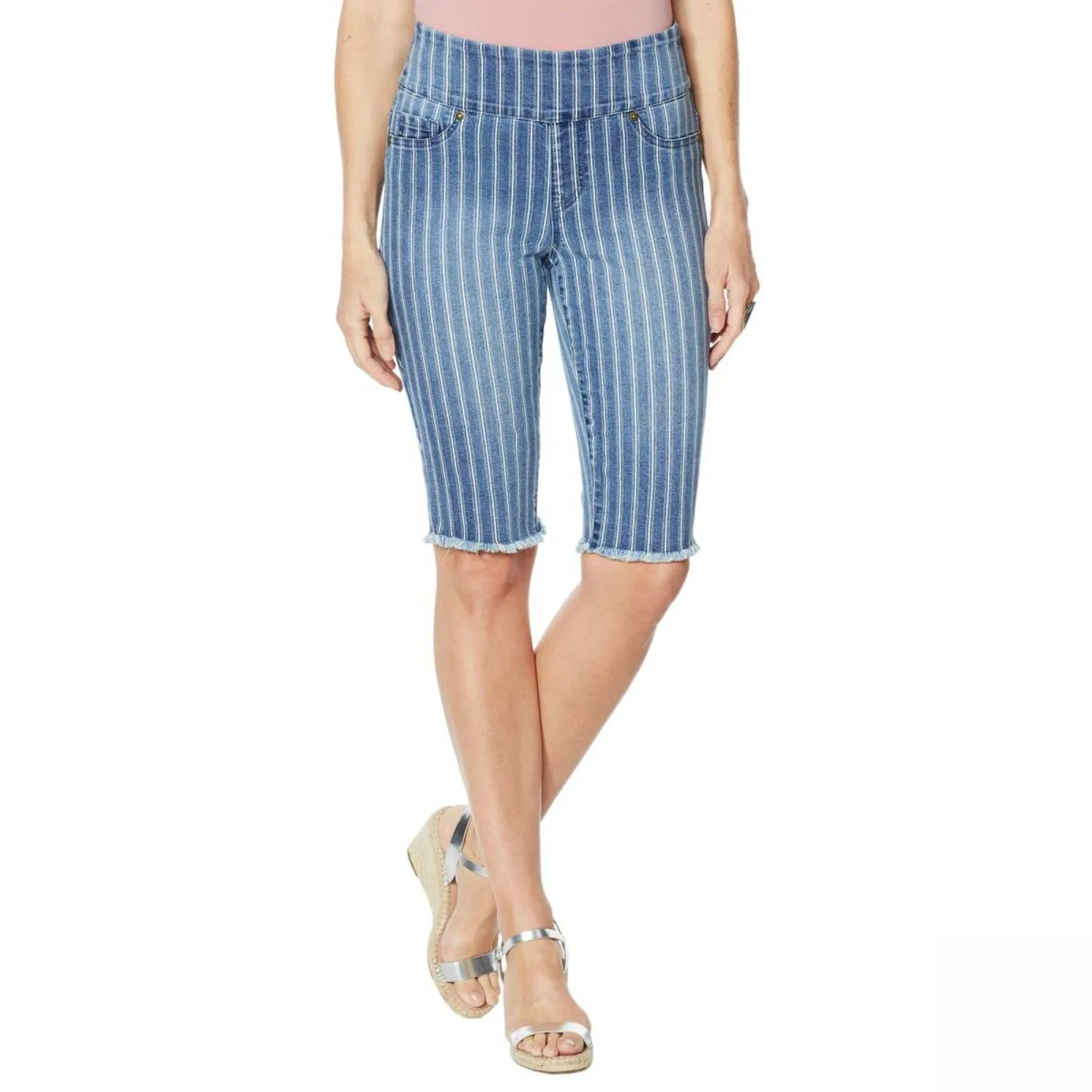 DG2 by Diane Gilman Women's Stretch Denim Pull On Bermuda Shorts