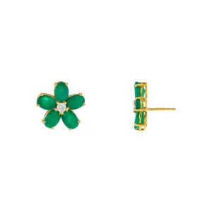 Diamond Emerald Flower Stud Earring 18K