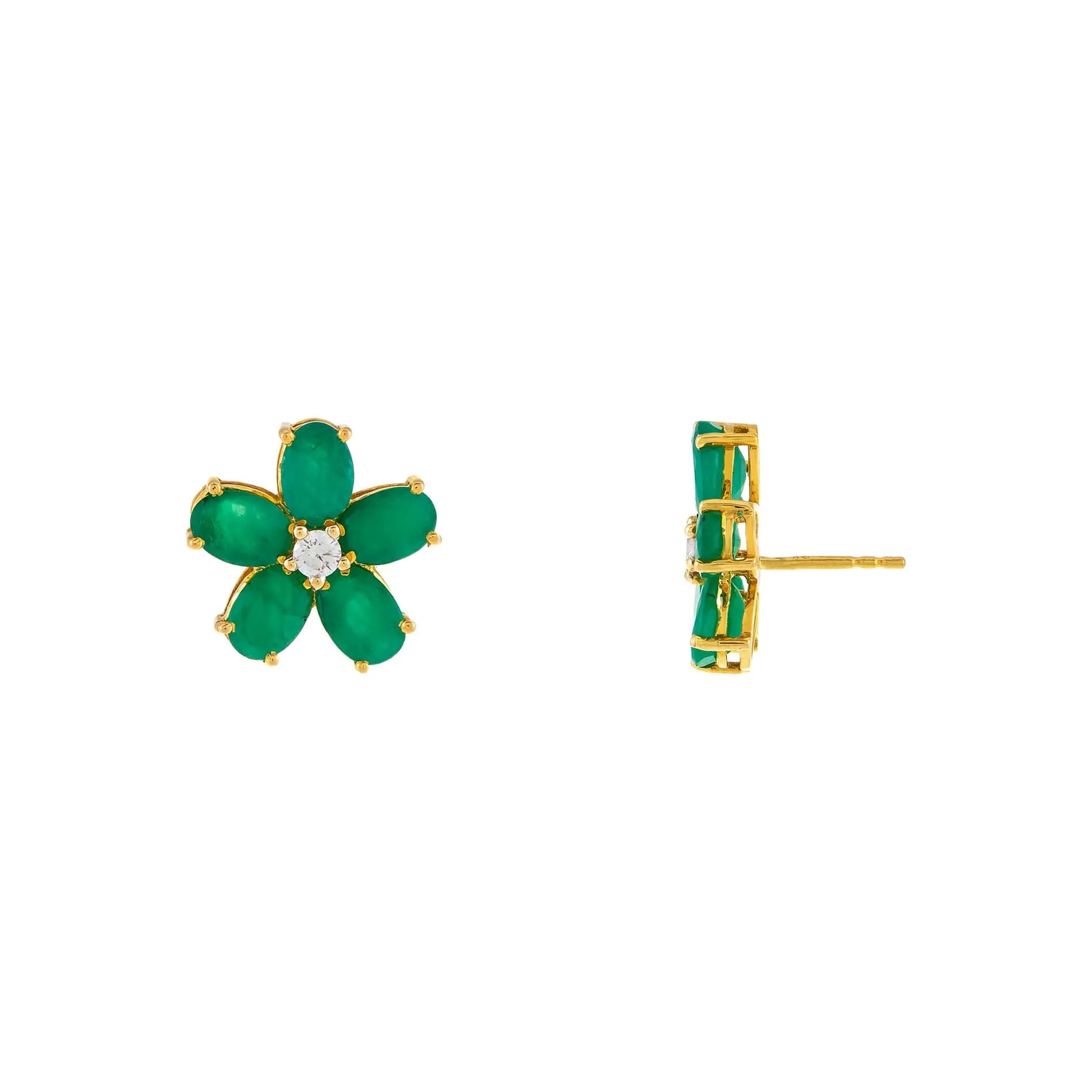 Diamond Emerald Flower Stud Earring 18K