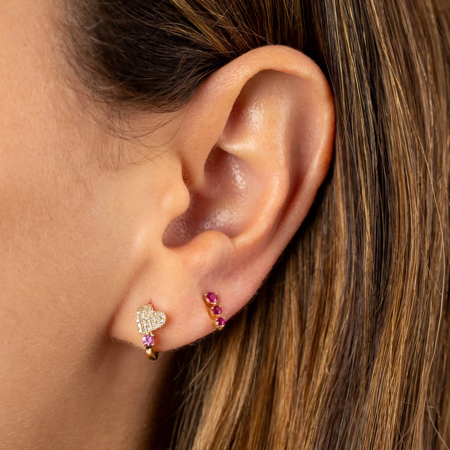 Diamond Heart Huggie Earring 14K