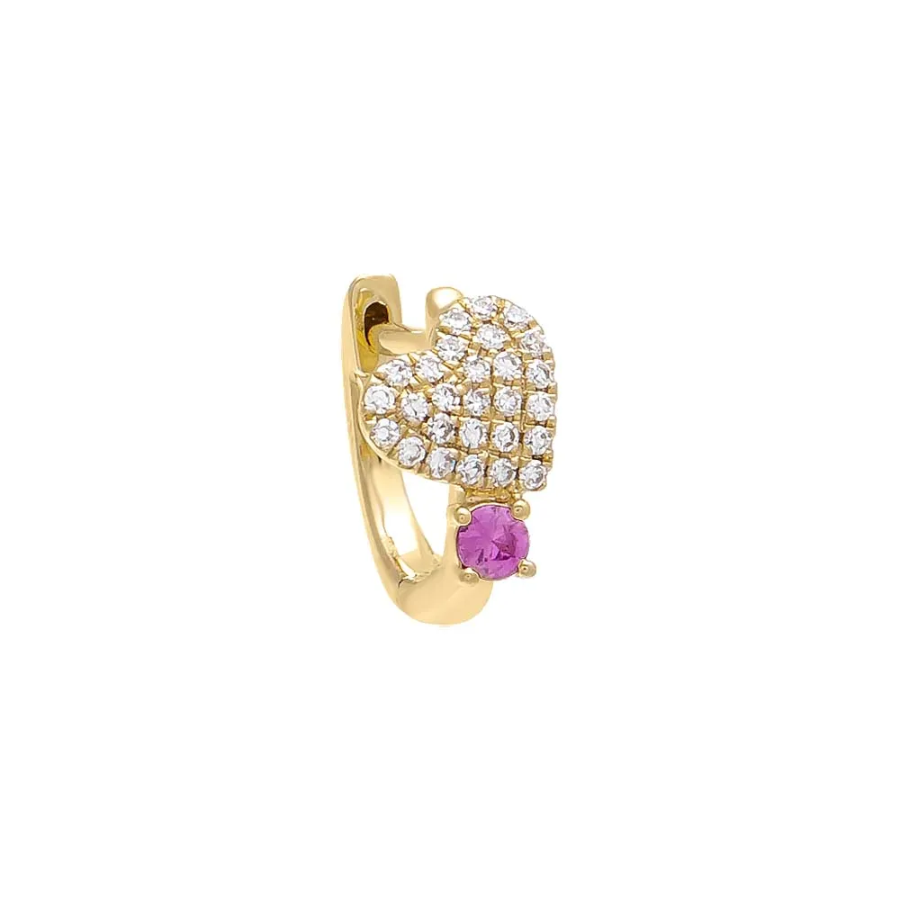 Diamond Heart Huggie Earring 14K