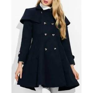 Double Breasted Ruffle Skirted A Line Coat - Purplish Blue L