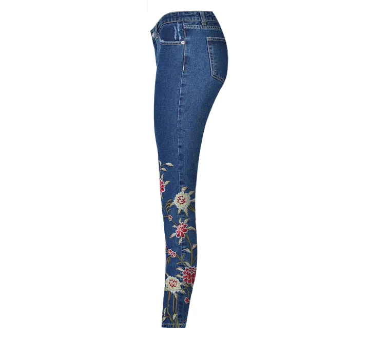 Embroidered High-rise Slim Women's Denim Cropped Trousers