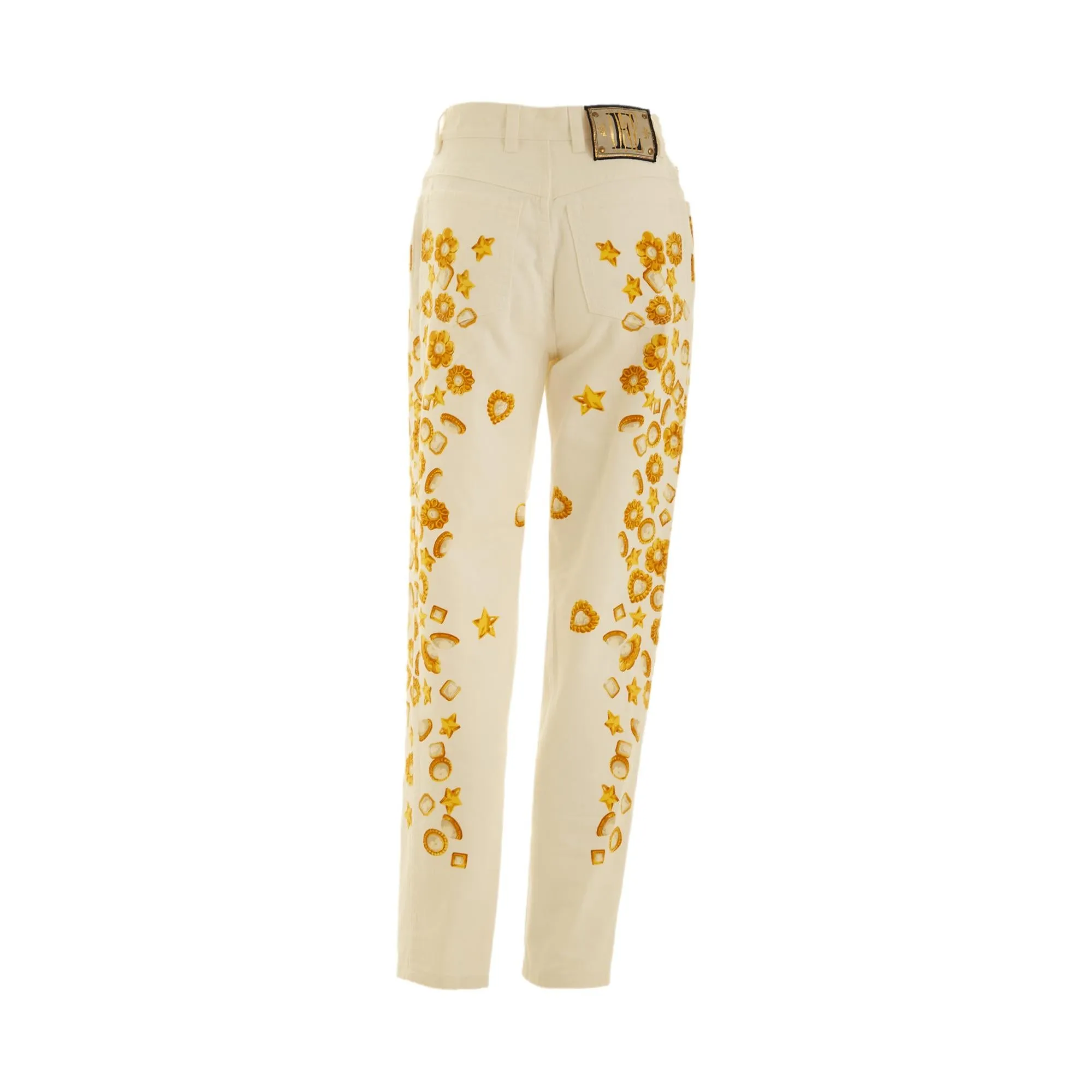 Escada White Jewel Print Denim Pants