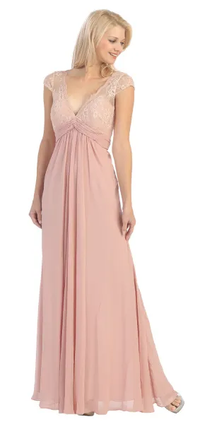 Eureka 2383 Plunging V Neck Long Chiffon A Line Dress