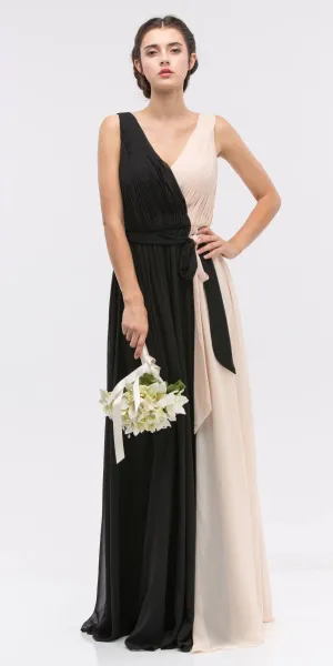 Eureka 2711 V-Neck Ruched Bodice Long A-Line Dress