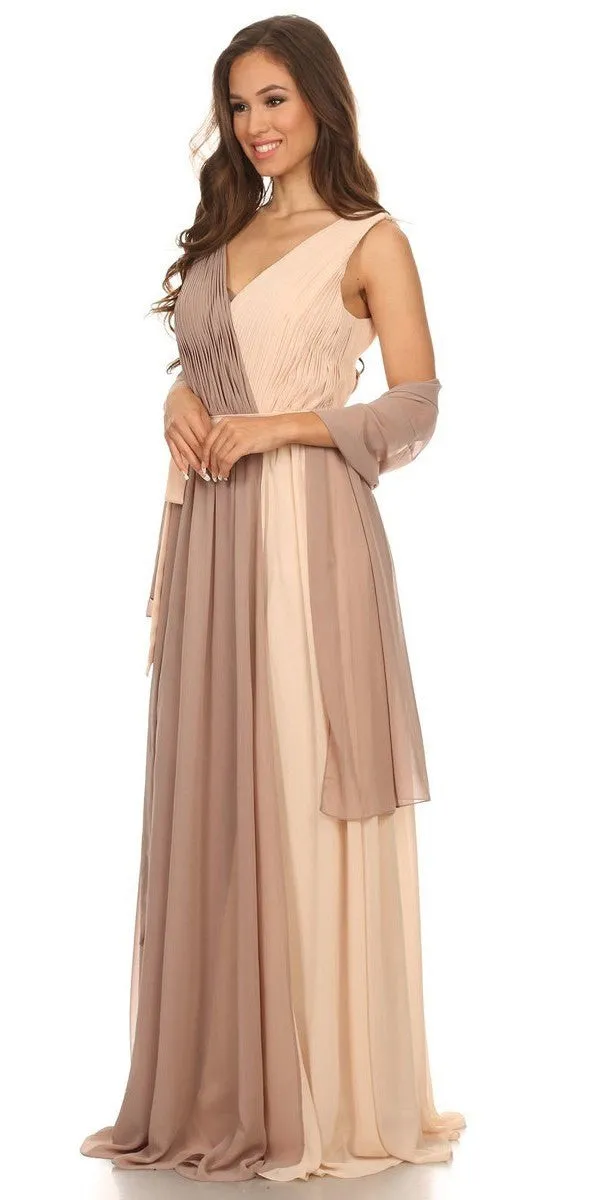 Eureka 2711 V-Neck Ruched Bodice Long A-Line Dress