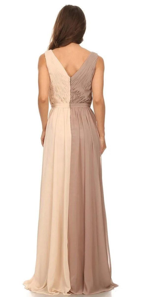Eureka 2711 V-Neck Ruched Bodice Long A-Line Dress