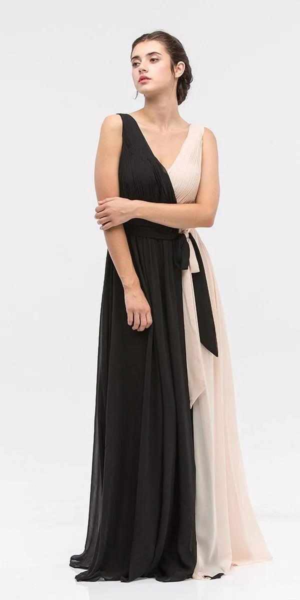 Eureka 2711 V-Neck Ruched Bodice Long A-Line Dress