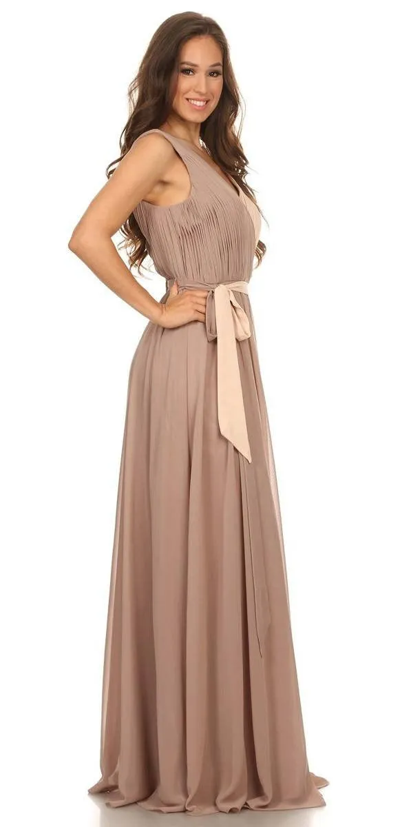 Eureka 2711 V-Neck Ruched Bodice Long A-Line Dress