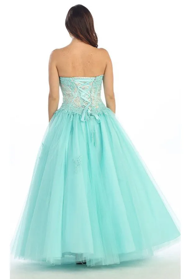 Eureka 3004 Corset Bodice Strapless A-Line Long Ball Gown