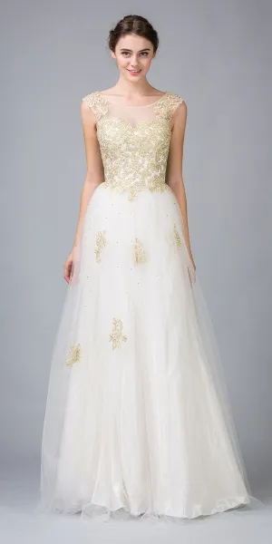 Eureka 3033 Lace Bodice Illusion Neckline A Line Long Ball Gown