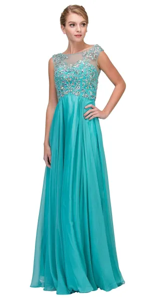 Eureka 3042 Long A-Line Chiffon Dress Empire Waist Sleeveless