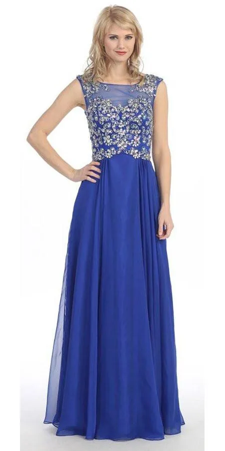 Eureka 3042 Long A-Line Chiffon Dress Empire Waist Sleeveless