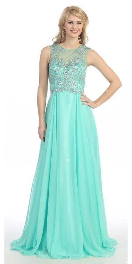 Eureka 3042 Long A-Line Chiffon Dress Empire Waist Sleeveless