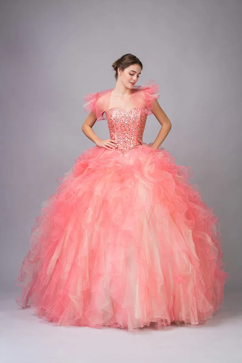 Eureka 3050 Long A-Line Princess Gown Coral Strapless Multi Layer