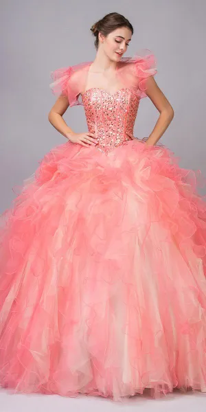 Eureka 3050 Long A-Line Princess Gown Coral Strapless Multi Layer
