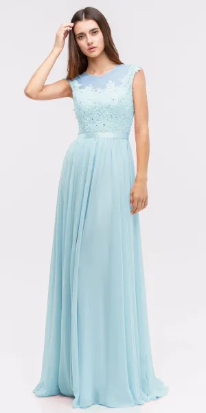 Eureka 3611 Lace Illusion Bodice Bateau Neck A-line Long Dress