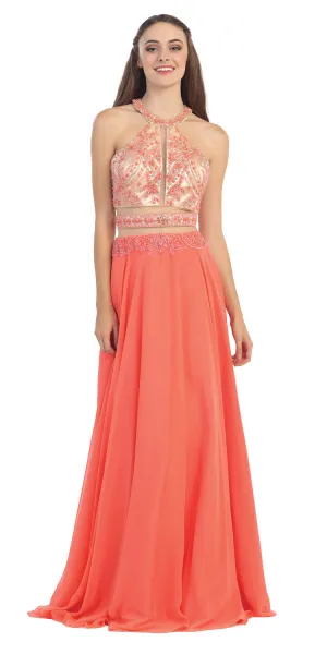 Eureka 3888 Halter Gown A-Line Chiffon Mesh