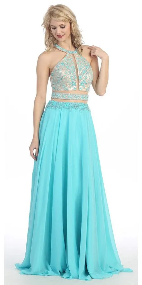 Eureka 3888 Halter Gown A-Line Chiffon Mesh
