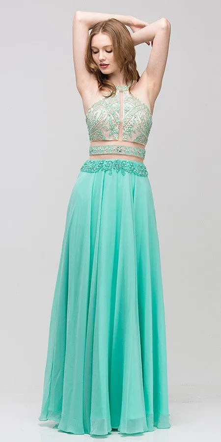Eureka 3888 Halter Gown A-Line Chiffon Mesh