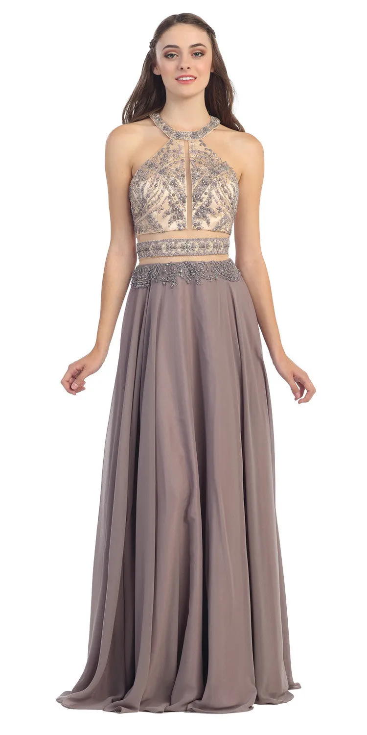 Eureka 3888 Halter Gown A-Line Chiffon Mesh