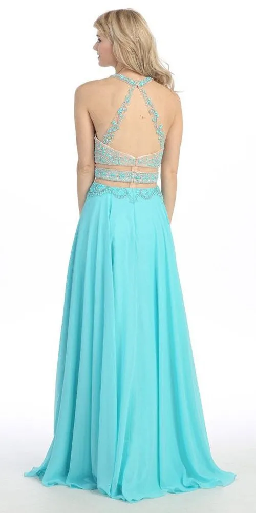 Eureka 3888 Halter Gown A-Line Chiffon Mesh