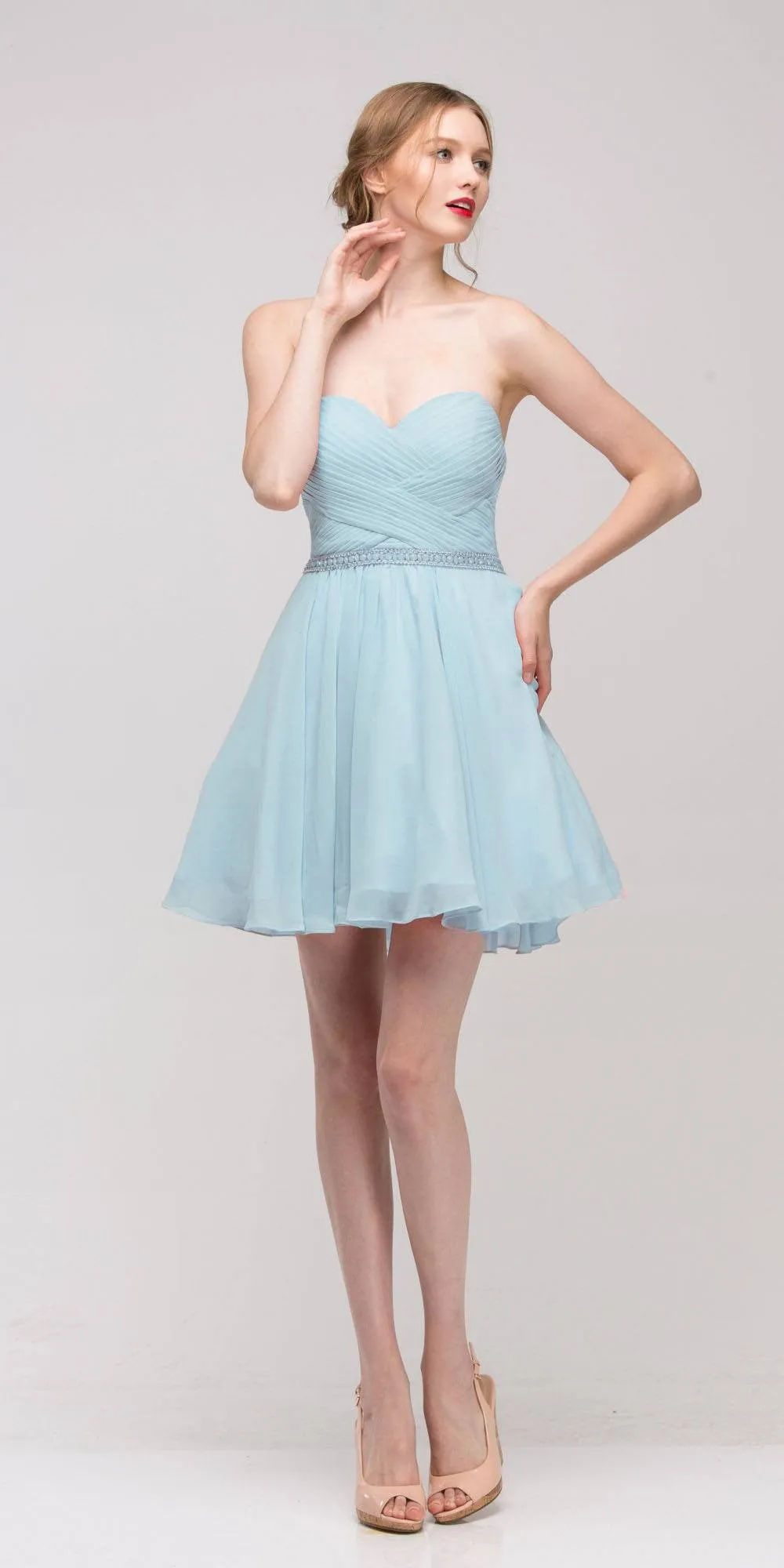 Eureka 4022 Strapless Embellished Waist Short Dress