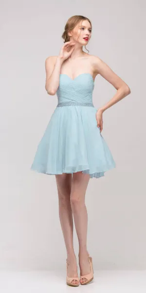 Eureka 4022 Strapless Embellished Waist Short Dress