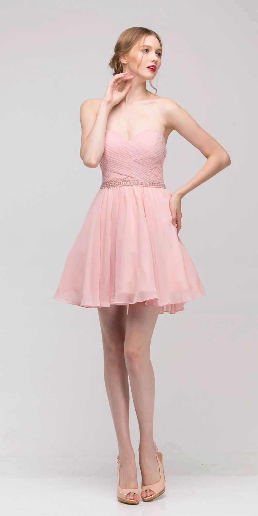 Eureka 4022 Strapless Embellished Waist Short Dress