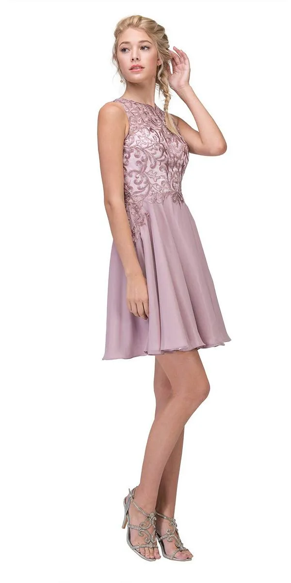Eureka 6025 Lace Appliqued A-Line Short Dress