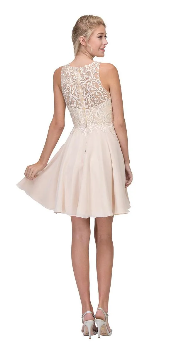 Eureka 6025 Lace Appliqued A-Line Short Dress