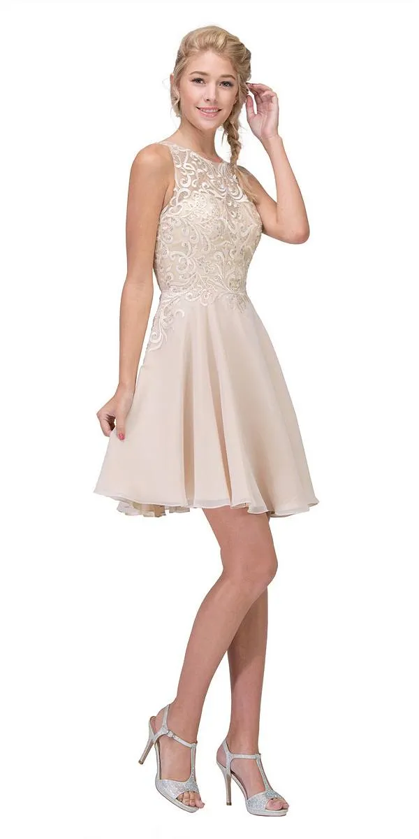 Eureka 6025 Lace Appliqued A-Line Short Dress