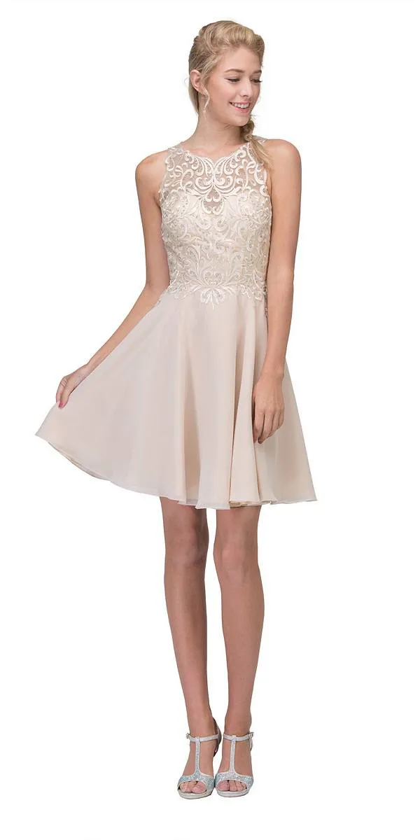Eureka 6025 Lace Appliqued A-Line Short Dress