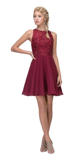 Eureka 6025 Lace Appliqued A-Line Short Dress