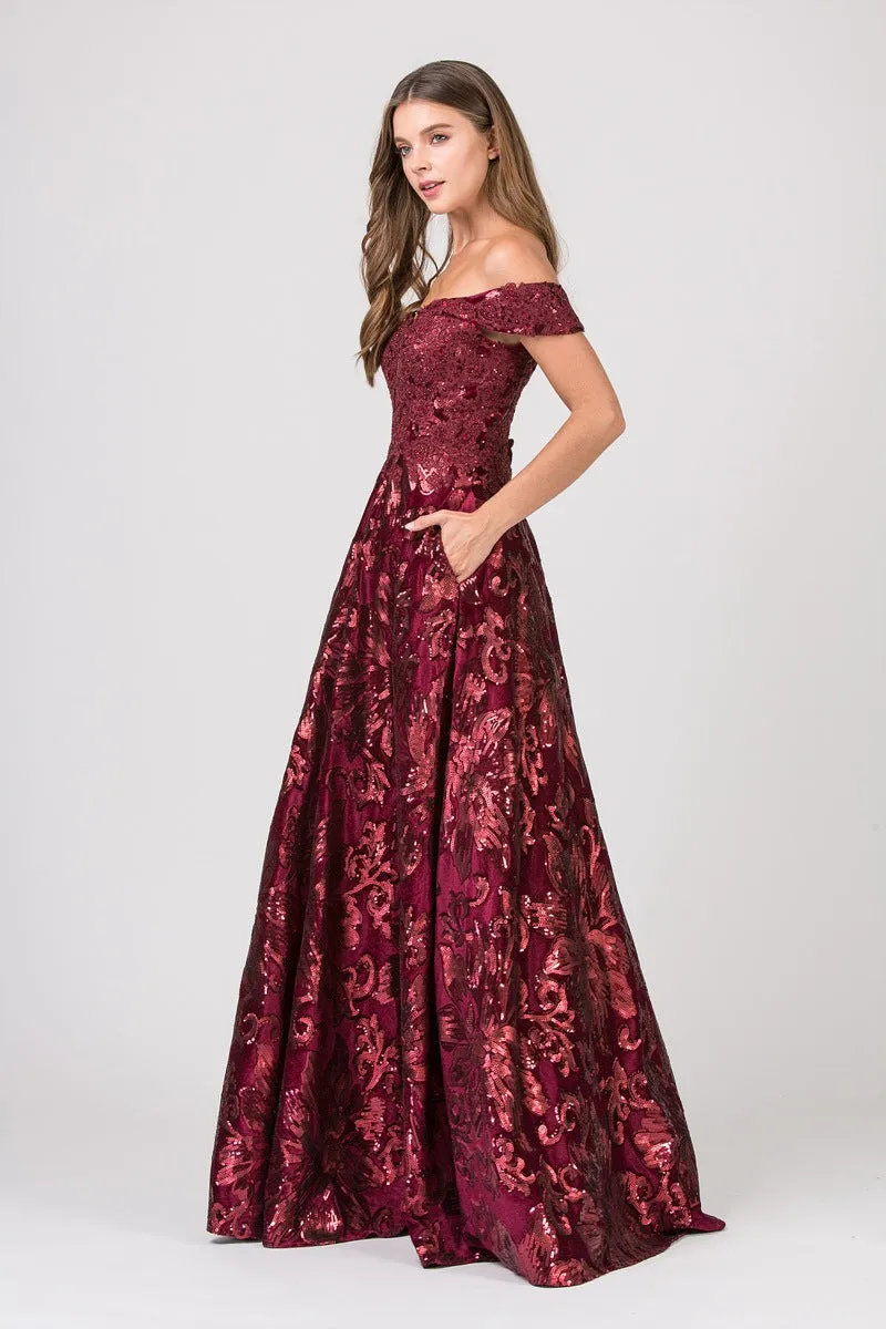 Eureka 6733 Off-Shoulder Long Dress with Pockets