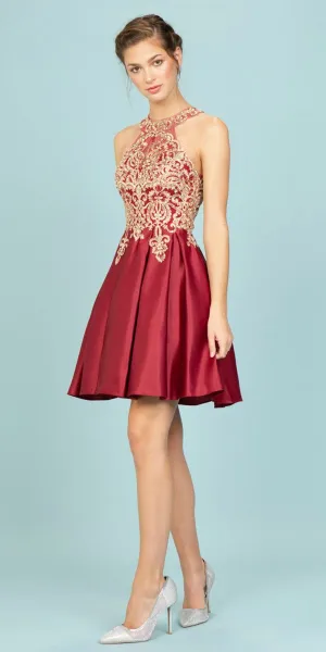 Eureka 8019 Halter Short Dress with Pockets