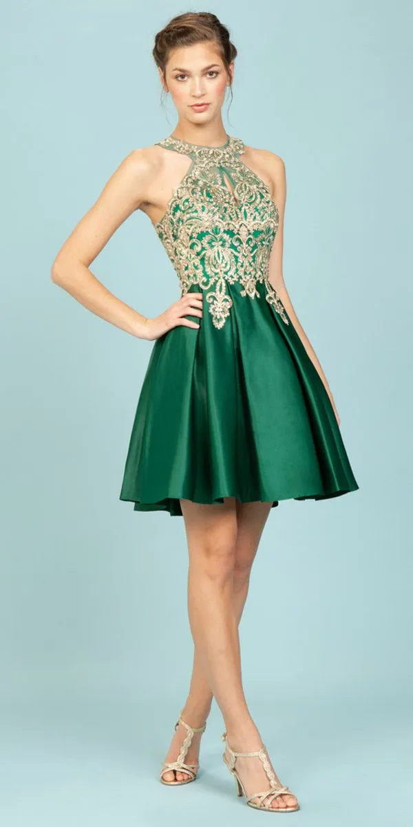 Eureka 8019 Halter Short Dress with Pockets