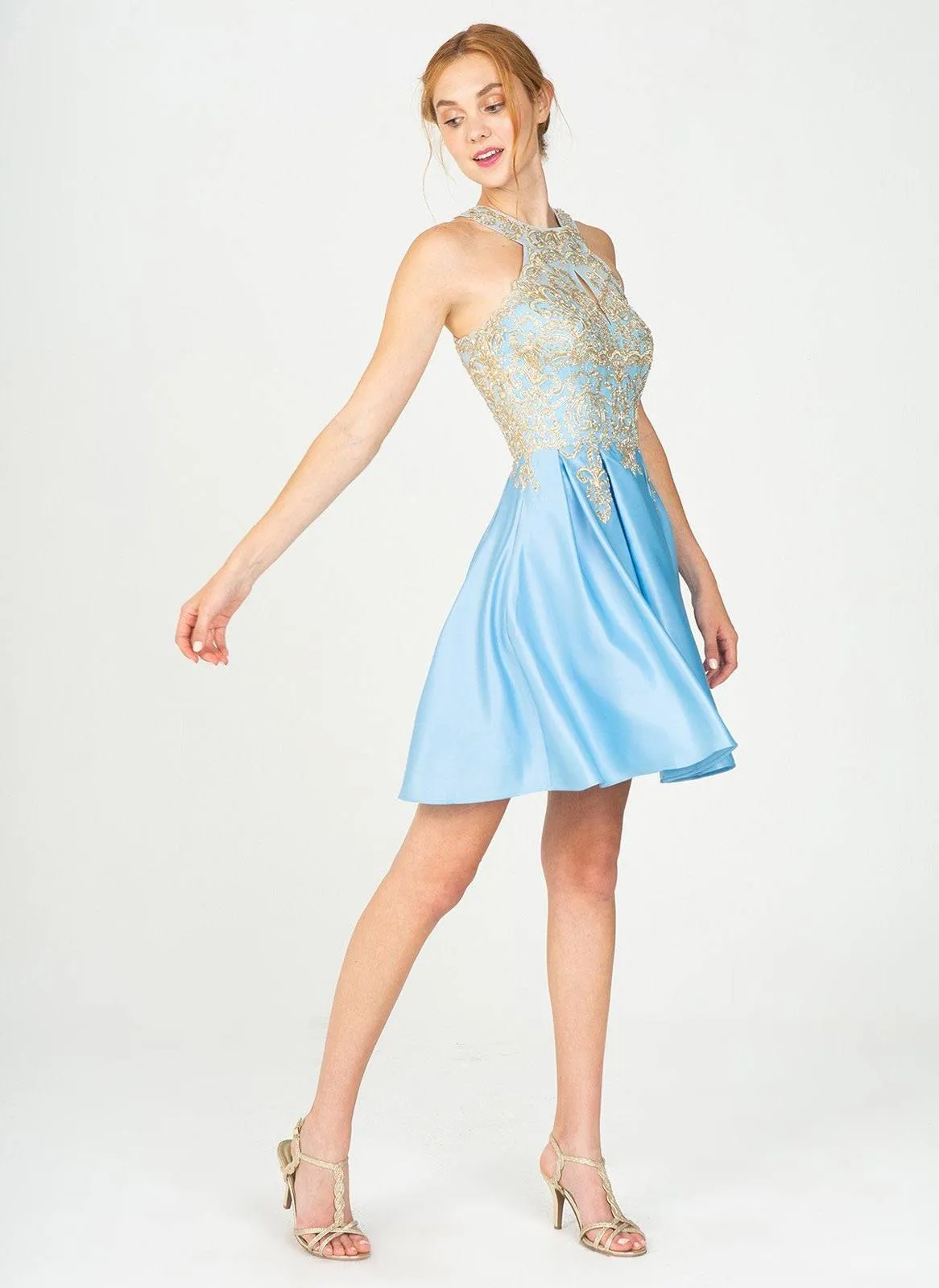 Eureka 8019 Halter Short Dress with Pockets