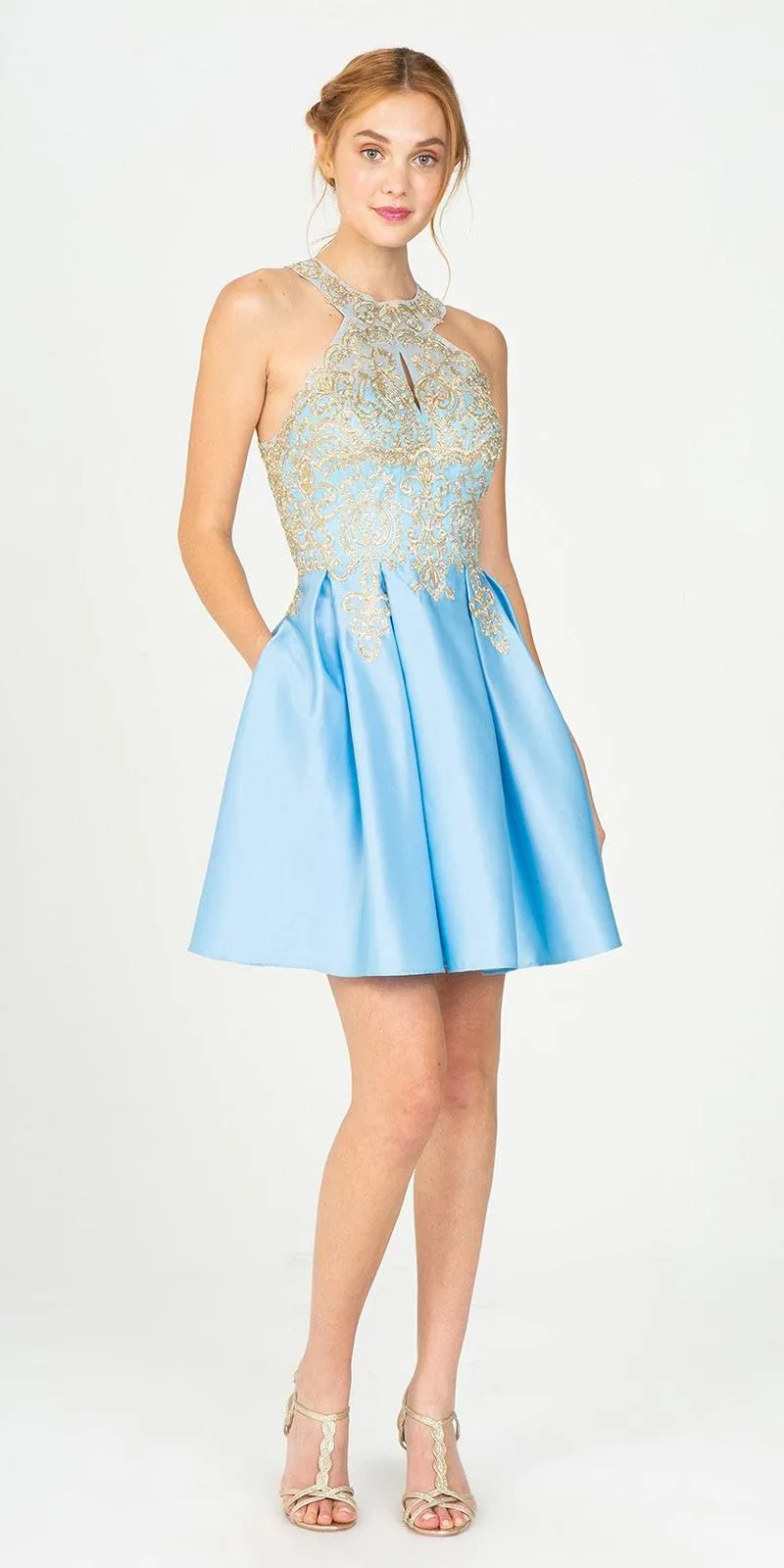 Eureka 8019 Halter Short Dress with Pockets