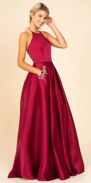 Eureka 8822 Halter Long Prom Dress With Pockets