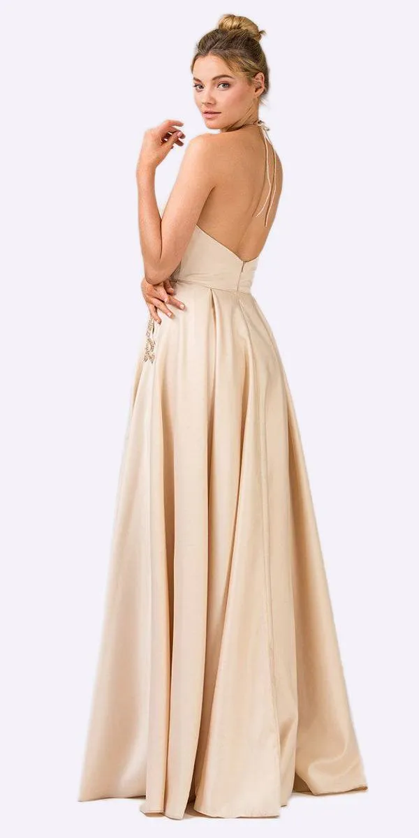 Eureka 8822 Halter Long Prom Dress With Pockets