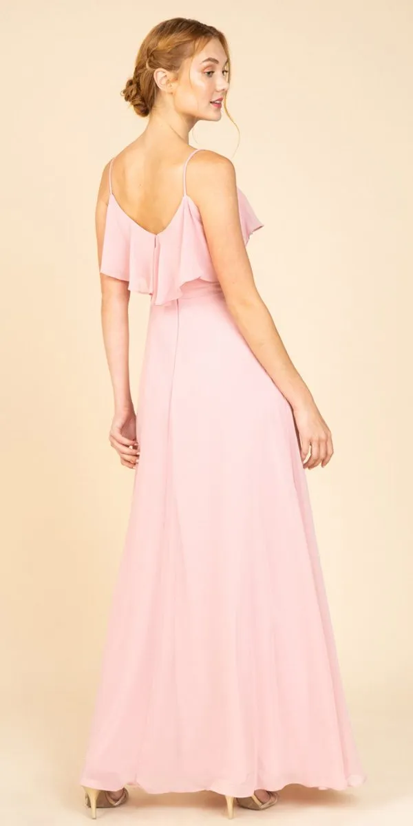 Eureka 8877 Ruffled Cold-Shoulder Long Chiffon A-Line Dress