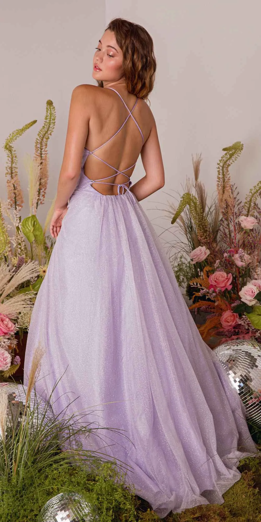 Eureka 9009 Glitter Mesh A-Line Dress Corset Back