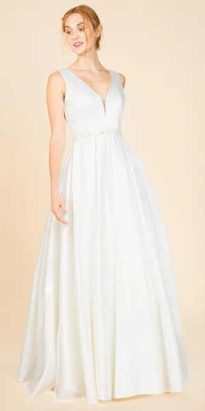 Eureka 9090 V-Neck and Back Beaded Waist Long Dress