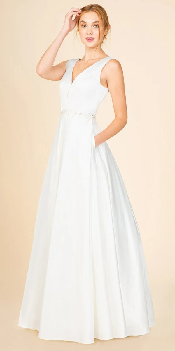 Eureka 9090 V-Neck and Back Beaded Waist Long Dress
